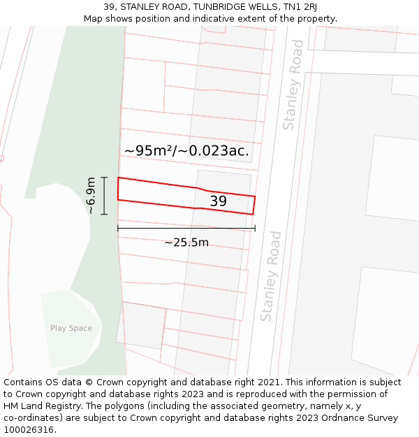 39, STANLEY ROAD, TUNBRIDGE WELLS, TN1 2RJ: Plot and title map