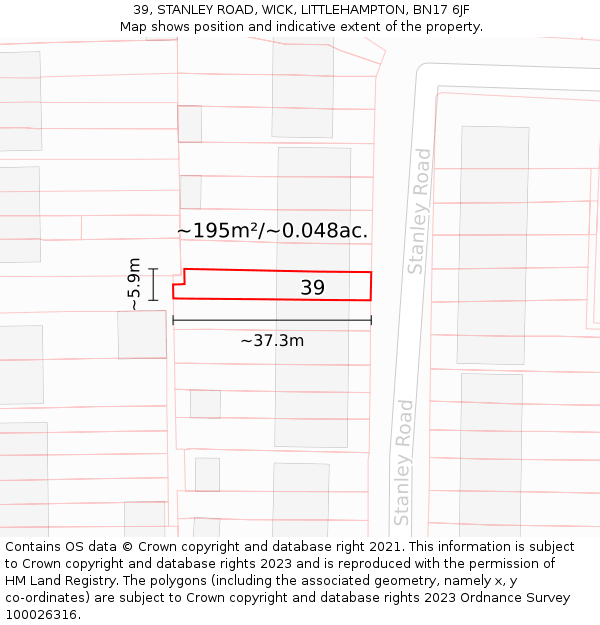 39, STANLEY ROAD, WICK, LITTLEHAMPTON, BN17 6JF: Plot and title map
