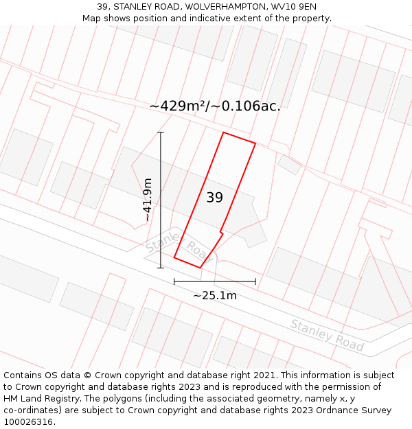 39, STANLEY ROAD, WOLVERHAMPTON, WV10 9EN: Plot and title map