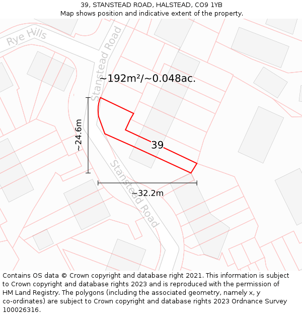39, STANSTEAD ROAD, HALSTEAD, CO9 1YB: Plot and title map