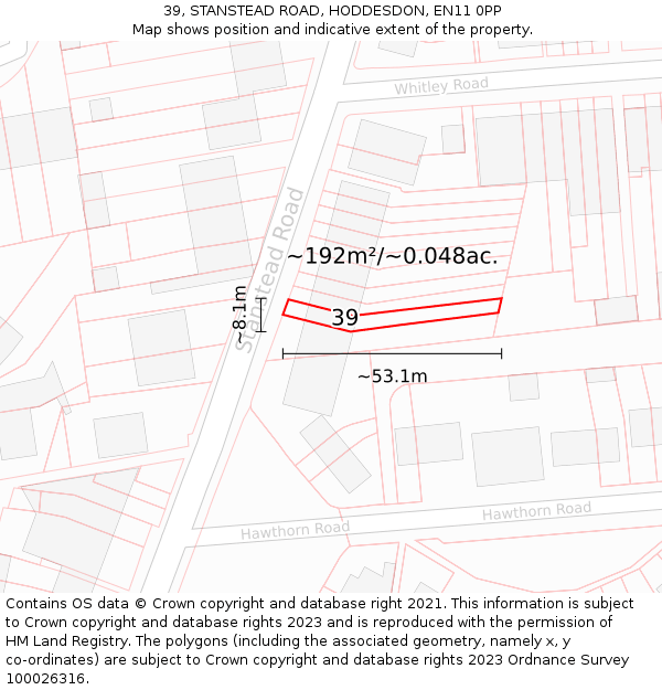 39, STANSTEAD ROAD, HODDESDON, EN11 0PP: Plot and title map