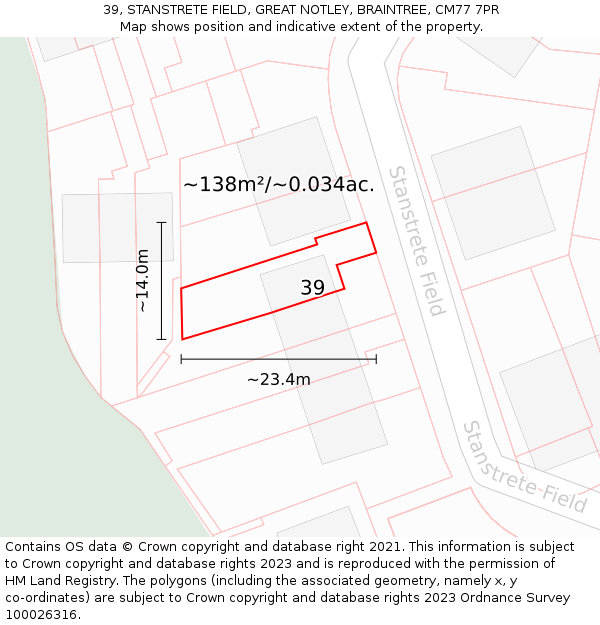 39, STANSTRETE FIELD, GREAT NOTLEY, BRAINTREE, CM77 7PR: Plot and title map