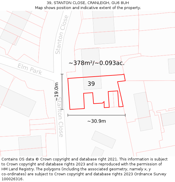 39, STANTON CLOSE, CRANLEIGH, GU6 8UH: Plot and title map