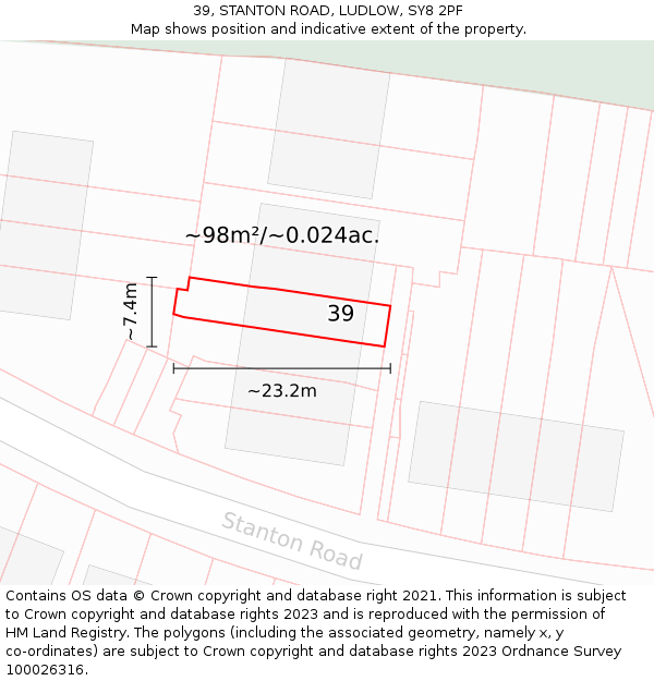 39, STANTON ROAD, LUDLOW, SY8 2PF: Plot and title map