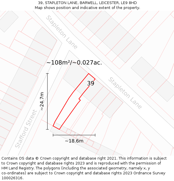 39, STAPLETON LANE, BARWELL, LEICESTER, LE9 8HD: Plot and title map