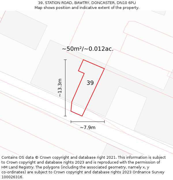 39, STATION ROAD, BAWTRY, DONCASTER, DN10 6PU: Plot and title map