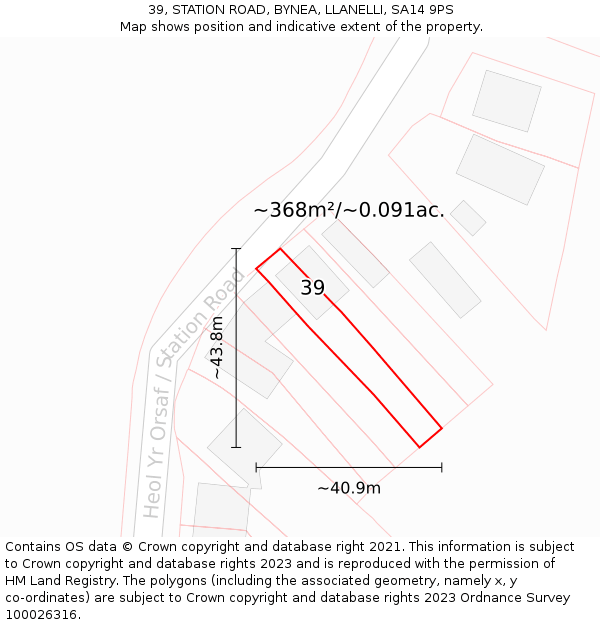 39, STATION ROAD, BYNEA, LLANELLI, SA14 9PS: Plot and title map