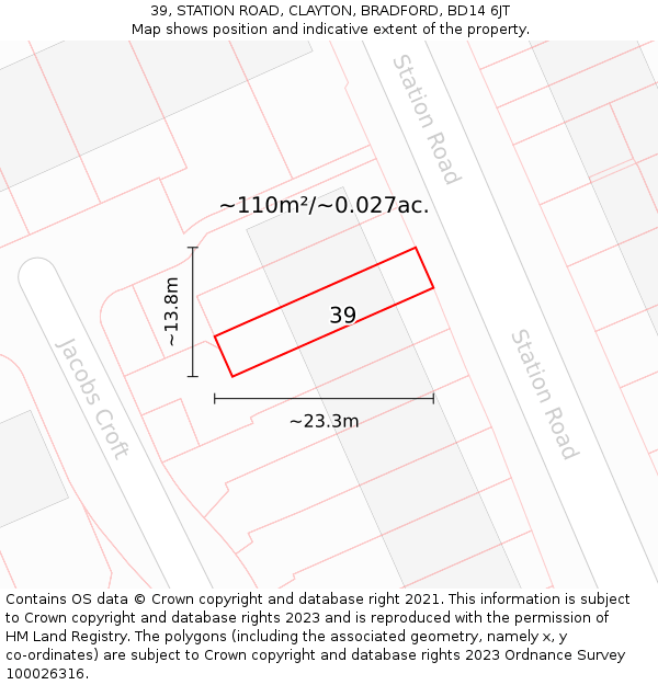 39, STATION ROAD, CLAYTON, BRADFORD, BD14 6JT: Plot and title map