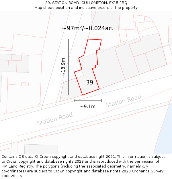 39, STATION ROAD, CULLOMPTON, EX15 1BQ: Plot and title map