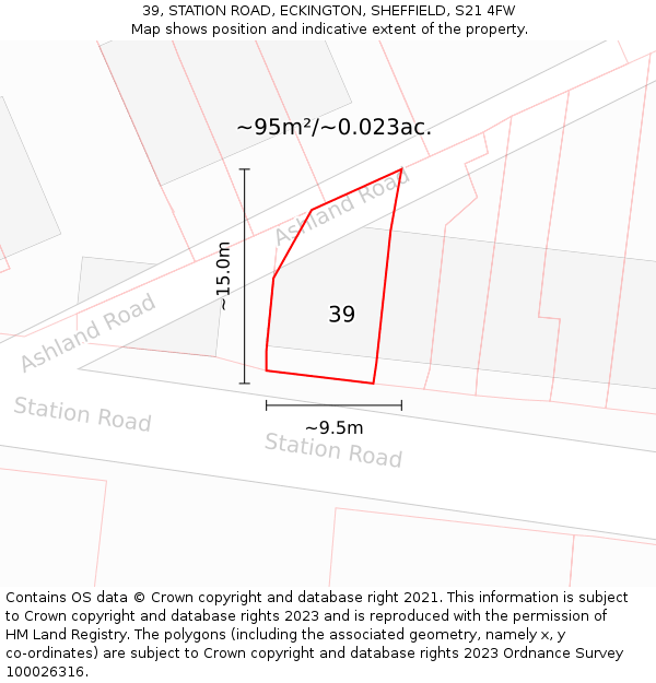 39, STATION ROAD, ECKINGTON, SHEFFIELD, S21 4FW: Plot and title map