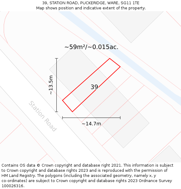 39, STATION ROAD, PUCKERIDGE, WARE, SG11 1TE: Plot and title map