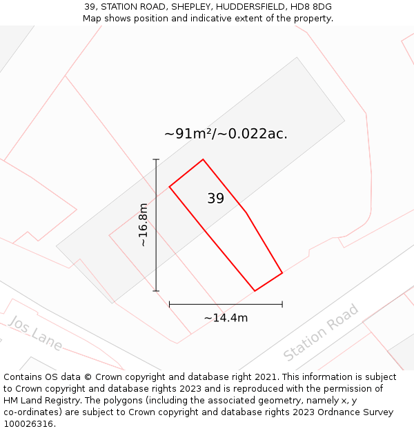 39, STATION ROAD, SHEPLEY, HUDDERSFIELD, HD8 8DG: Plot and title map