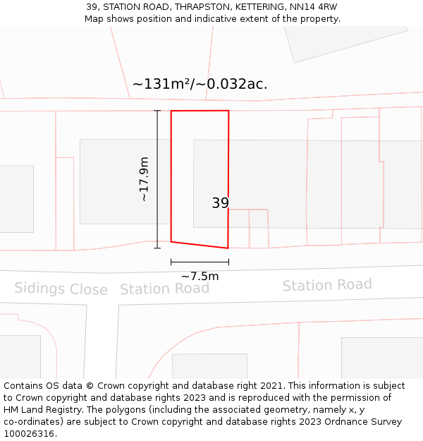 39, STATION ROAD, THRAPSTON, KETTERING, NN14 4RW: Plot and title map