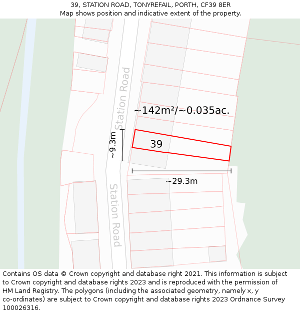 39, STATION ROAD, TONYREFAIL, PORTH, CF39 8ER: Plot and title map