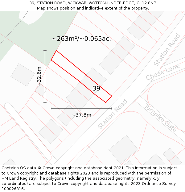 39, STATION ROAD, WICKWAR, WOTTON-UNDER-EDGE, GL12 8NB: Plot and title map