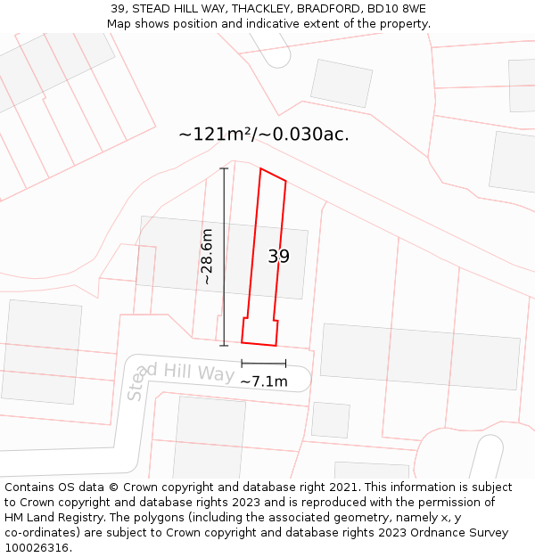 39, STEAD HILL WAY, THACKLEY, BRADFORD, BD10 8WE: Plot and title map