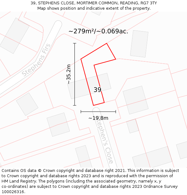 39, STEPHENS CLOSE, MORTIMER COMMON, READING, RG7 3TY: Plot and title map