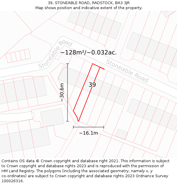 39, STONEABLE ROAD, RADSTOCK, BA3 3JR: Plot and title map