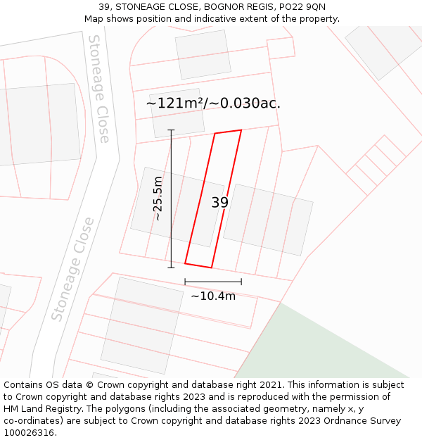 39, STONEAGE CLOSE, BOGNOR REGIS, PO22 9QN: Plot and title map