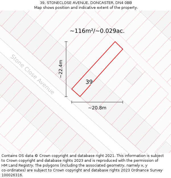 39, STONECLOSE AVENUE, DONCASTER, DN4 0BB: Plot and title map
