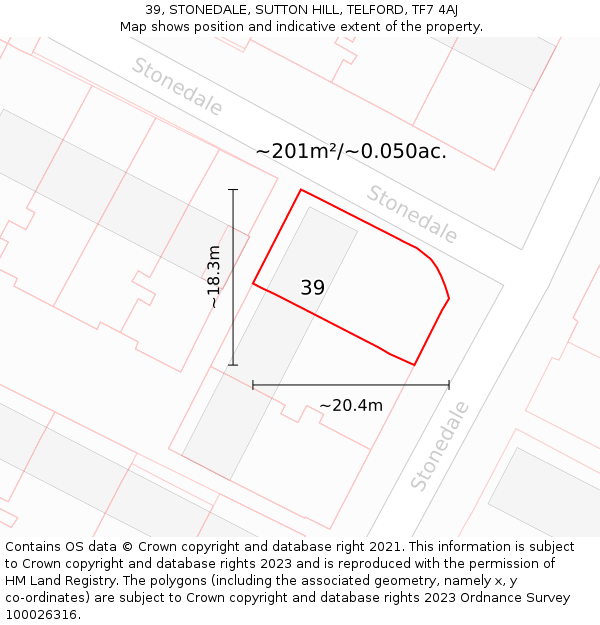 39, STONEDALE, SUTTON HILL, TELFORD, TF7 4AJ: Plot and title map