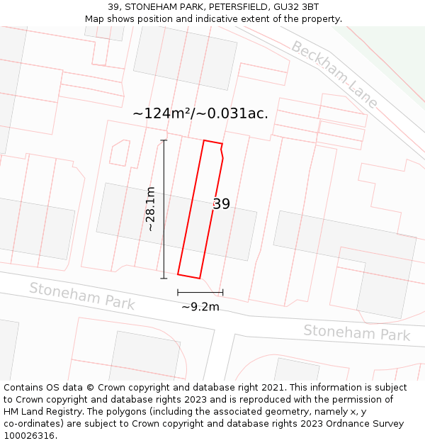 39, STONEHAM PARK, PETERSFIELD, GU32 3BT: Plot and title map