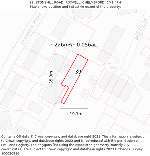 39, STONEHILL ROAD, ROXWELL, CHELMSFORD, CM1 4PH: Plot and title map