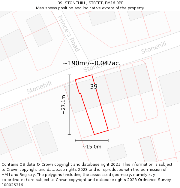 39, STONEHILL, STREET, BA16 0PF: Plot and title map