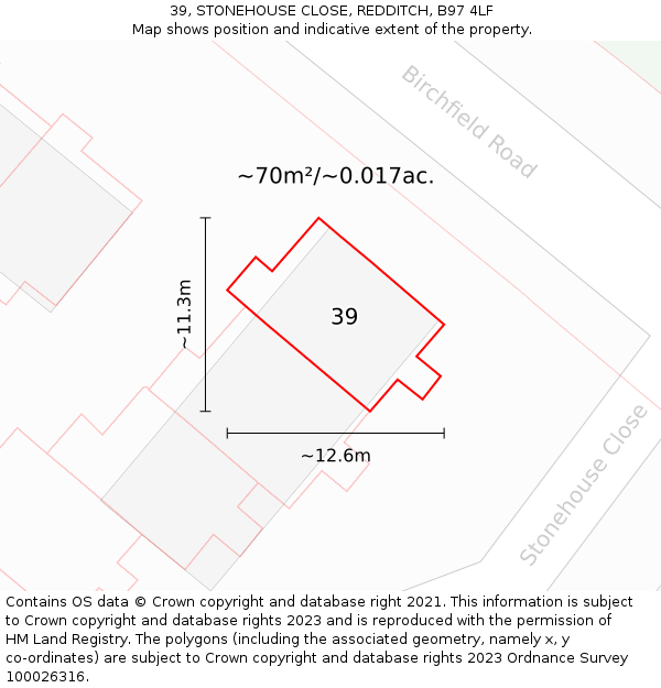 39, STONEHOUSE CLOSE, REDDITCH, B97 4LF: Plot and title map
