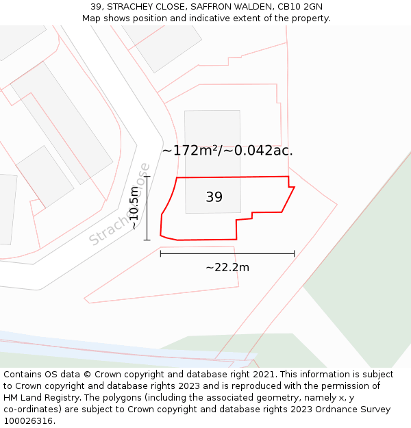 39, STRACHEY CLOSE, SAFFRON WALDEN, CB10 2GN: Plot and title map