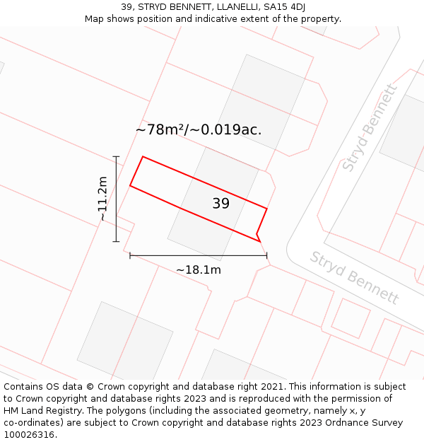 39, STRYD BENNETT, LLANELLI, SA15 4DJ: Plot and title map