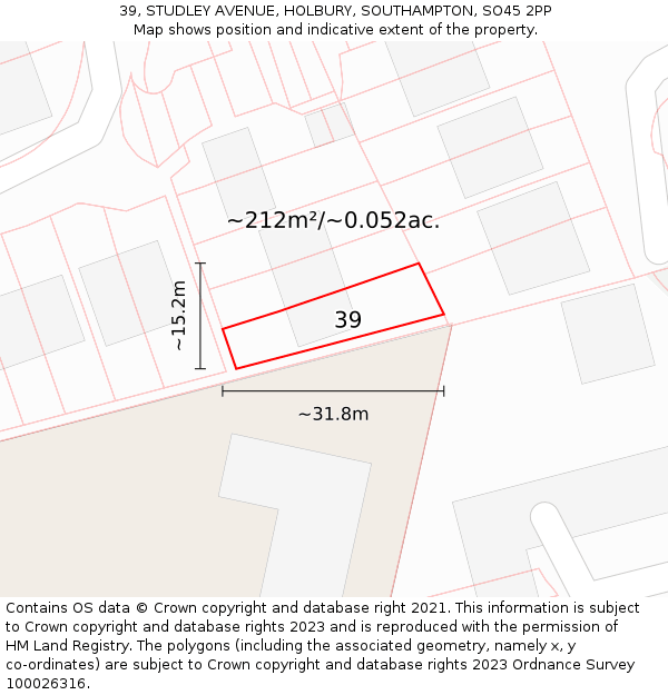 39, STUDLEY AVENUE, HOLBURY, SOUTHAMPTON, SO45 2PP: Plot and title map
