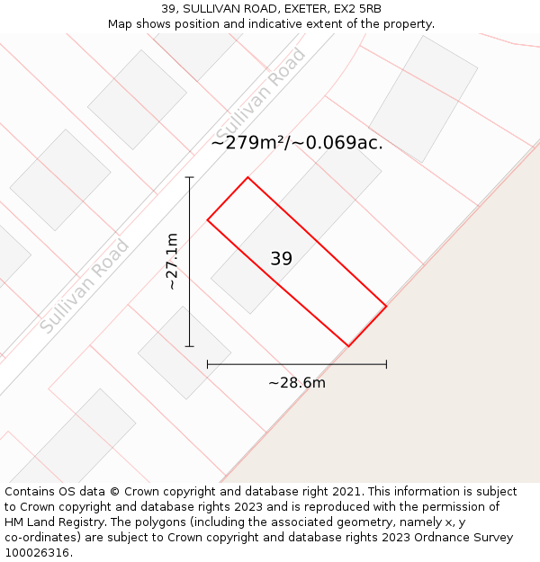 39, SULLIVAN ROAD, EXETER, EX2 5RB: Plot and title map