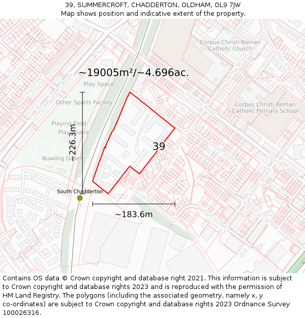 39, SUMMERCROFT, CHADDERTON, OLDHAM, OL9 7JW: Plot and title map