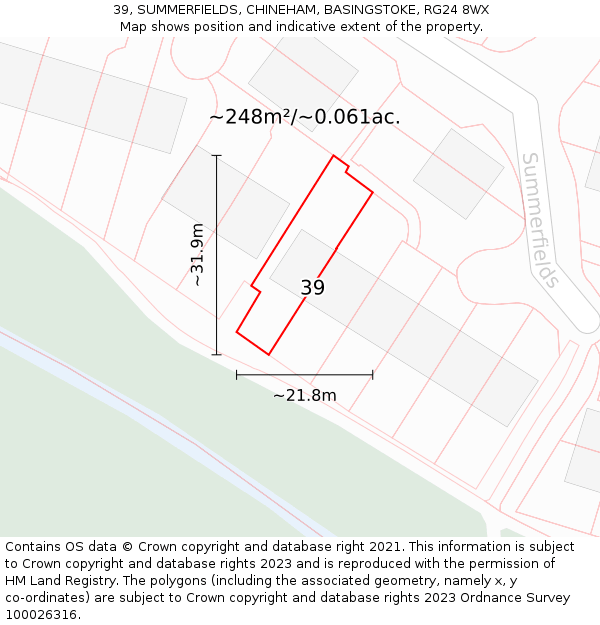 39, SUMMERFIELDS, CHINEHAM, BASINGSTOKE, RG24 8WX: Plot and title map
