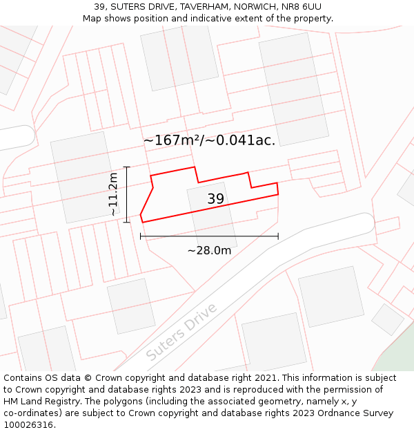 39, SUTERS DRIVE, TAVERHAM, NORWICH, NR8 6UU: Plot and title map