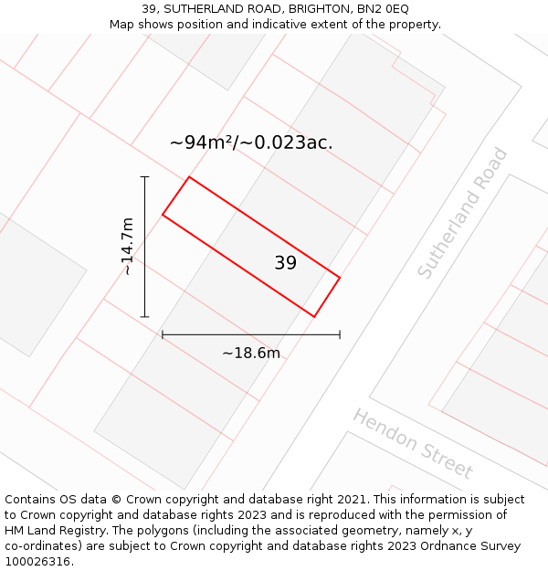 39, SUTHERLAND ROAD, BRIGHTON, BN2 0EQ: Plot and title map