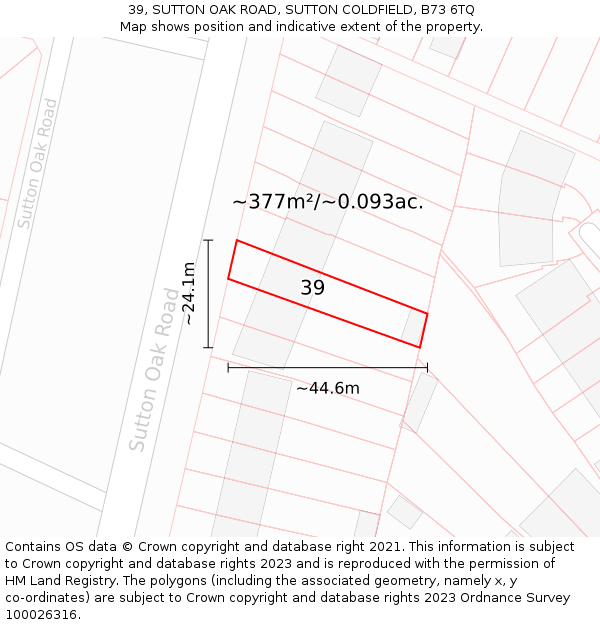 39, SUTTON OAK ROAD, SUTTON COLDFIELD, B73 6TQ: Plot and title map