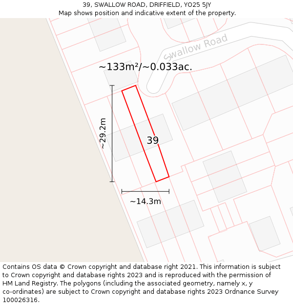 39, SWALLOW ROAD, DRIFFIELD, YO25 5JY: Plot and title map