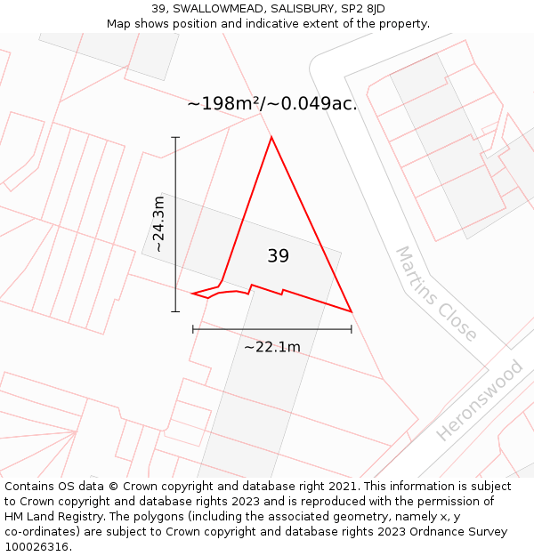 39, SWALLOWMEAD, SALISBURY, SP2 8JD: Plot and title map