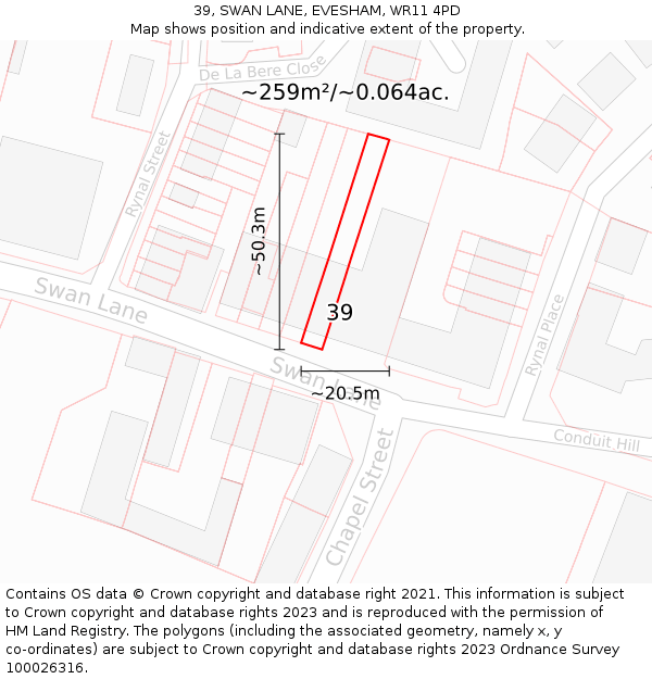 39, SWAN LANE, EVESHAM, WR11 4PD: Plot and title map