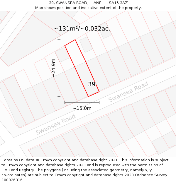 39, SWANSEA ROAD, LLANELLI, SA15 3AZ: Plot and title map