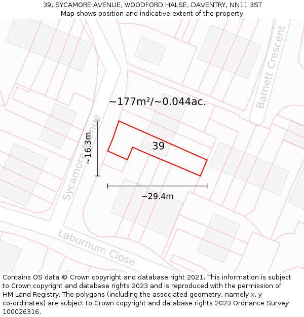39, SYCAMORE AVENUE, WOODFORD HALSE, DAVENTRY, NN11 3ST: Plot and title map