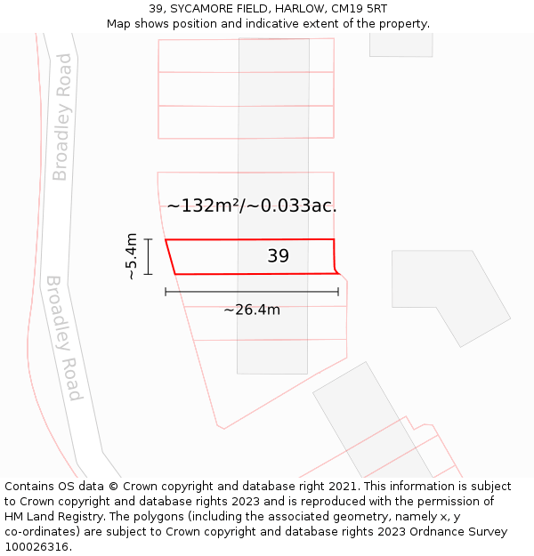 39, SYCAMORE FIELD, HARLOW, CM19 5RT: Plot and title map