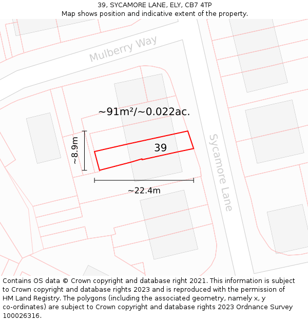 39, SYCAMORE LANE, ELY, CB7 4TP: Plot and title map