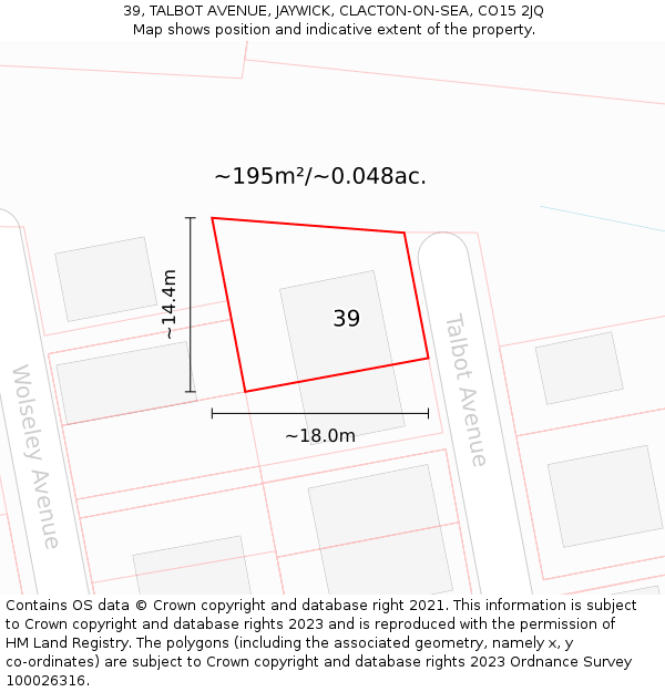 39, TALBOT AVENUE, JAYWICK, CLACTON-ON-SEA, CO15 2JQ: Plot and title map