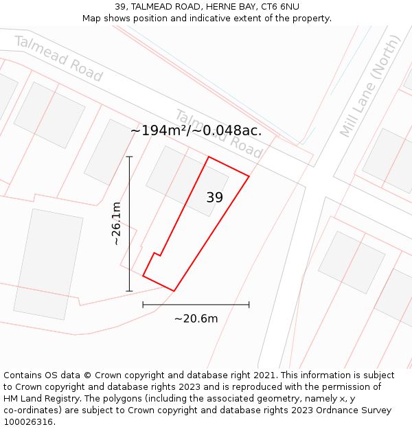 39, TALMEAD ROAD, HERNE BAY, CT6 6NU: Plot and title map