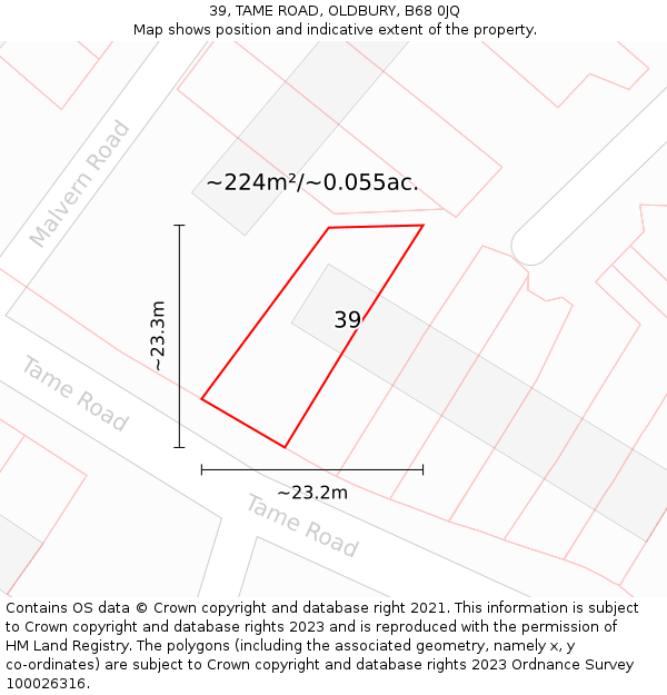 39, TAME ROAD, OLDBURY, B68 0JQ: Plot and title map