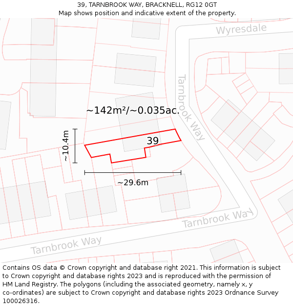 39, TARNBROOK WAY, BRACKNELL, RG12 0GT: Plot and title map