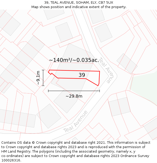 39, TEAL AVENUE, SOHAM, ELY, CB7 5UX: Plot and title map
